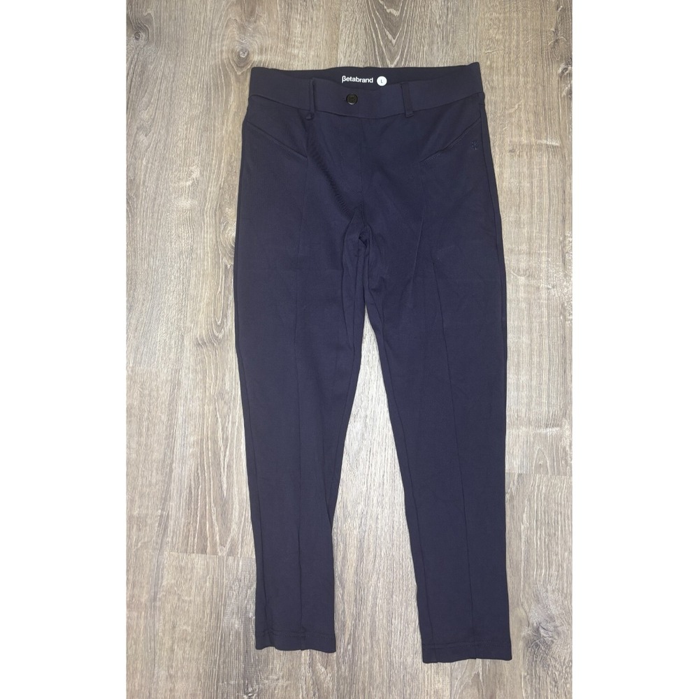 Betabrand Women's Pocket Dress Pants Straight Leg Blue Crop Trouser Size Large‎